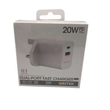 INTEK 20W Dual-Port Fast Charger Cable included-For iPhone and Type C 